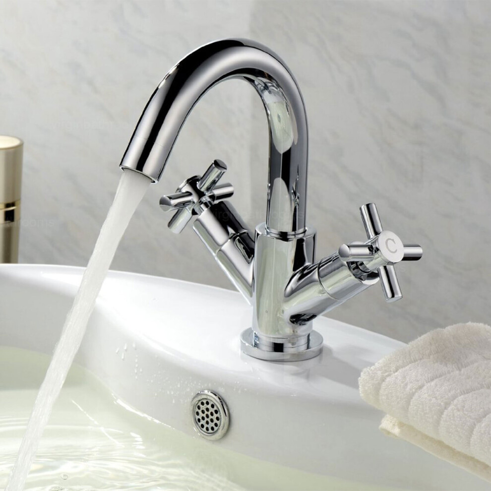 Indigo Mixer Basin Mono Tap Cross Head + Sprung Clicker Waste