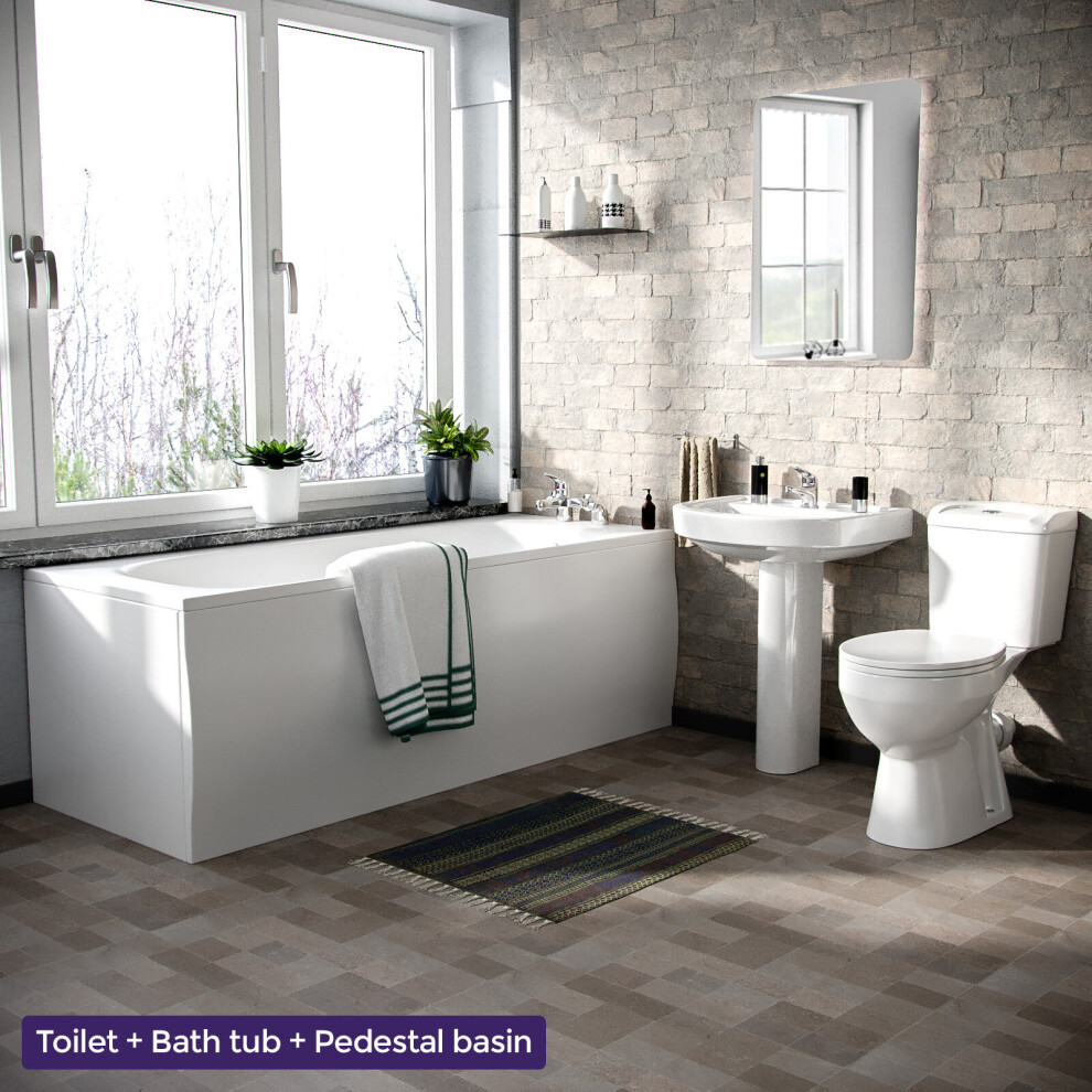 Kentucky 3-Piece Bath Suite Toilet, Pedestal Basin And Round Bath White