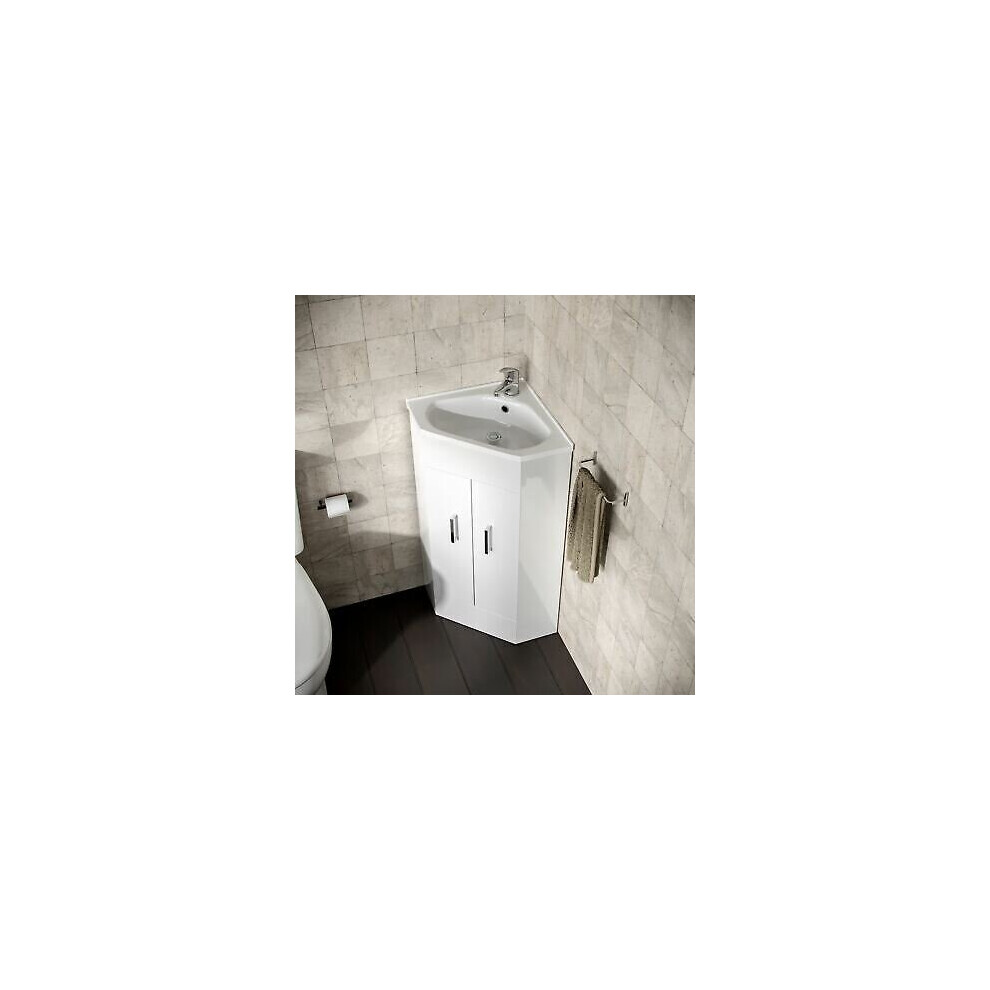 Modern Corner Basin Sink 550 mm White Vanity Cabinet Floor Standing | Zeller