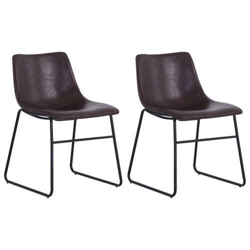Living And Home 2pcs Leather Upholstered Luxury Dining Chairs with Metal Legs 2