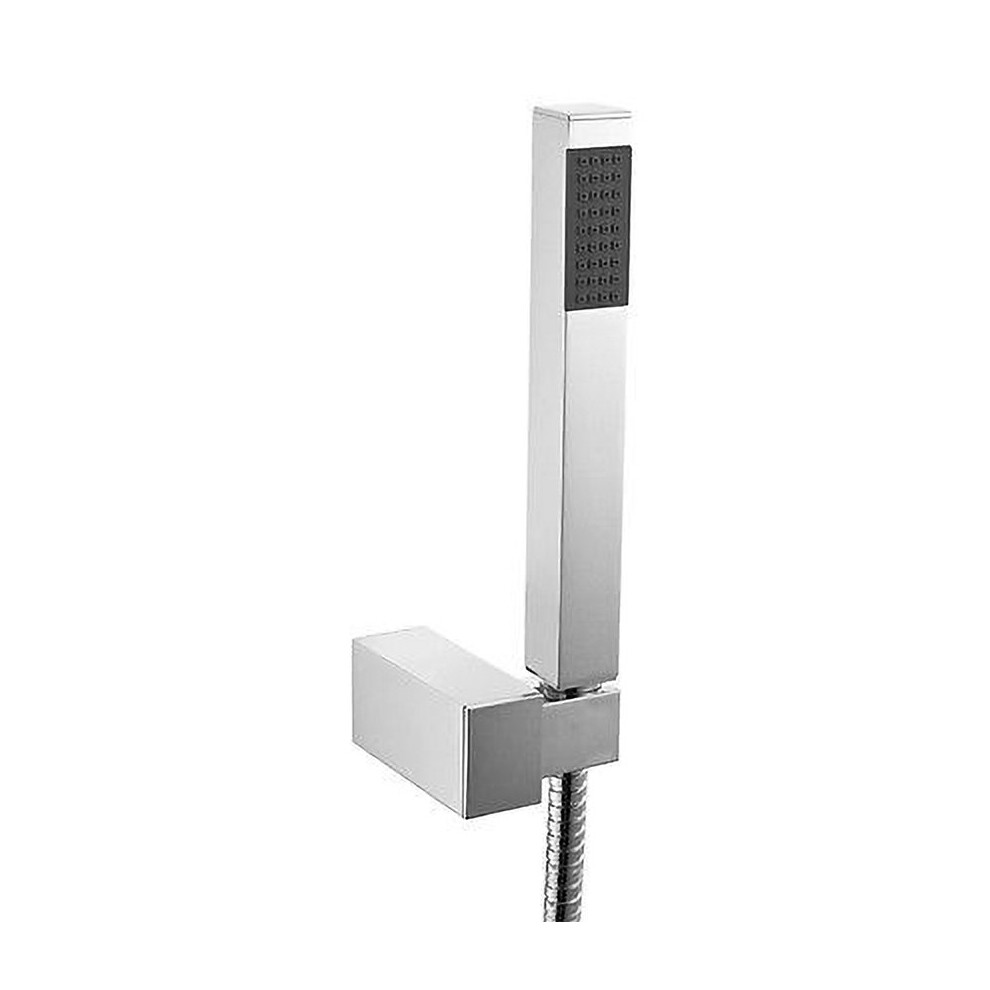 Bathroom Modern Chrome Shower slim Handset With Flexible Hose & Wall Bracket Holder