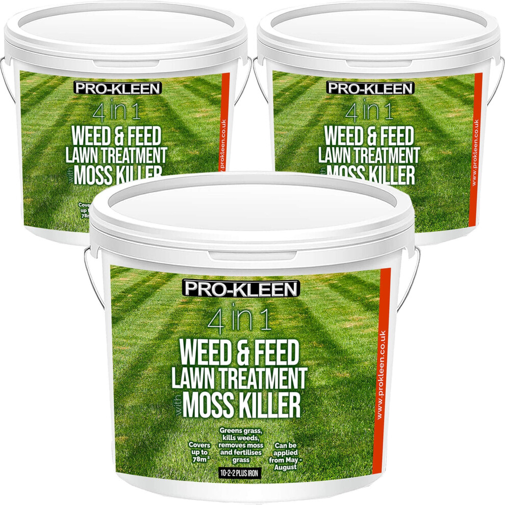 (3) Pro-Kleen 4-in-1 Lawn Feed Weed & Moss Killer 2.5kg