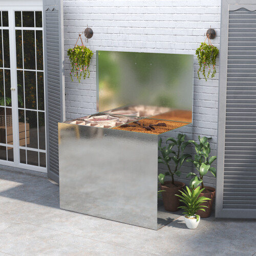 Living And Home Large Galvanized Feed Storage Bin with Two Compartments
