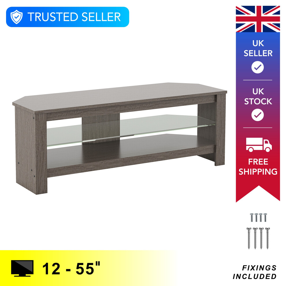 (With Glass Shelf) Mahara Corner TV Stand Unit in Grey Wood Effect