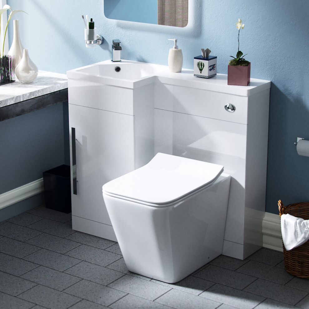 900mm White LH Basin Vanity WC Unit BTW Rimless Toilet | Elora