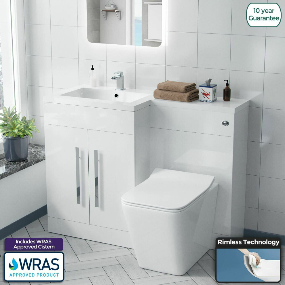 Elora White 1100 mm LH L-Shape Basin Vanity Unit WC BTW Rimless Toilet