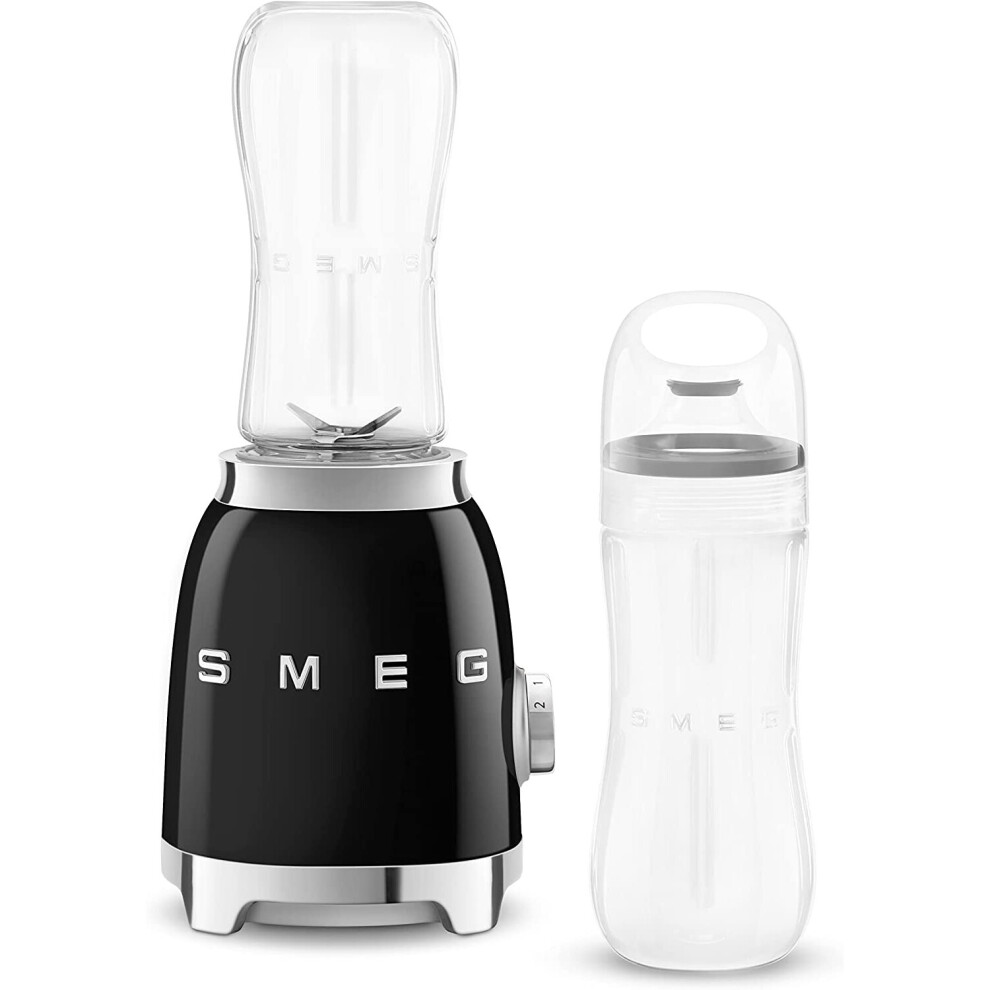 Smeg PBF01BLUK Retro 50s Style Personal Blender, 2 x Bottles-To-Go, 2 Speed Settings, 600ml, 300W, Black