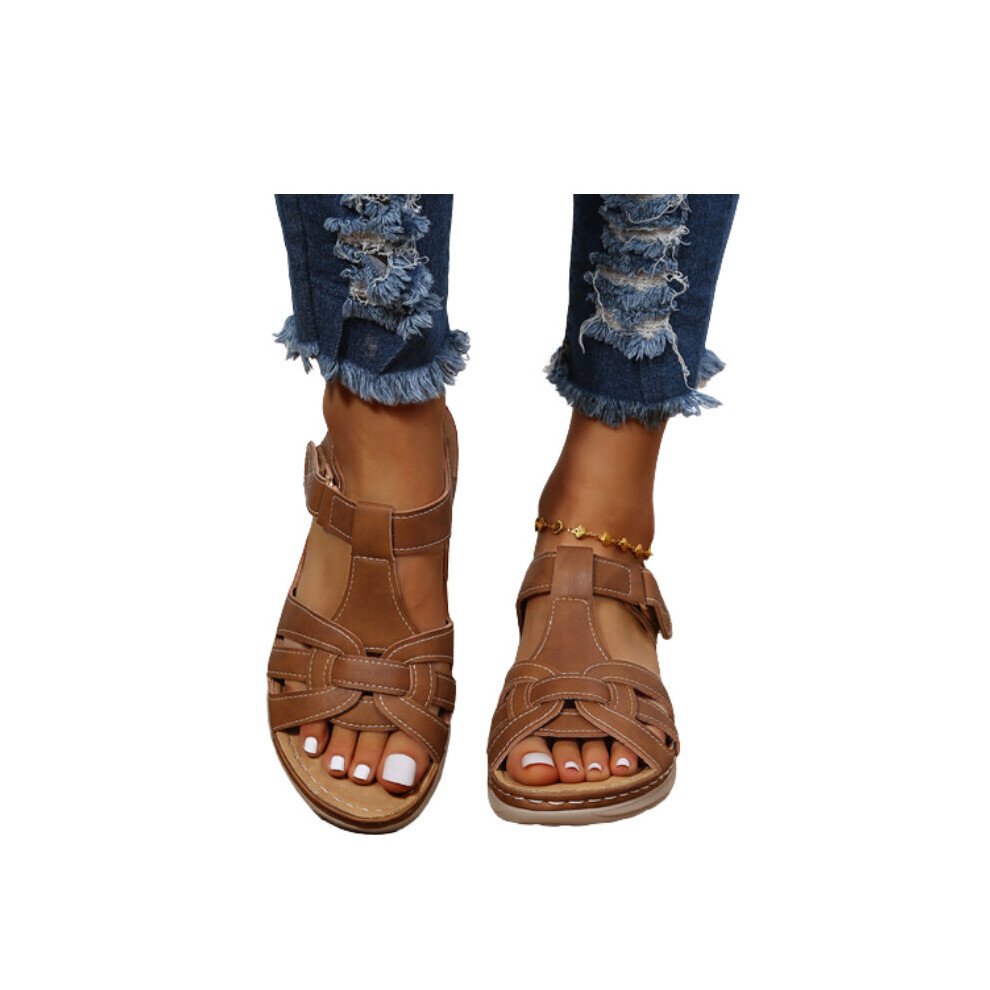 (Brown, EU39) Women Sandals Casual Orthopedic Wedge Ladies Flat Shoes Size Summer Comfort  Shoe