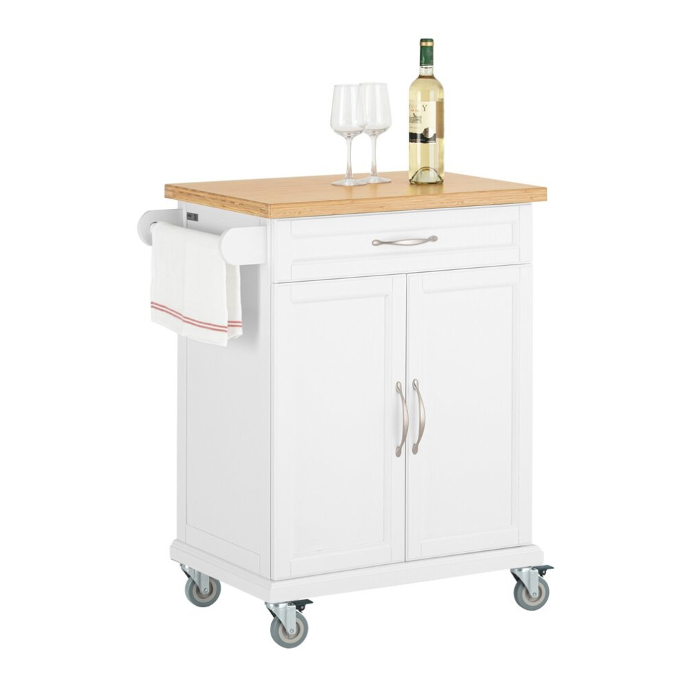 SoBuy® FKW13-WN, Kitchen Cabinet Storage Trolley with Bamboo Worktop