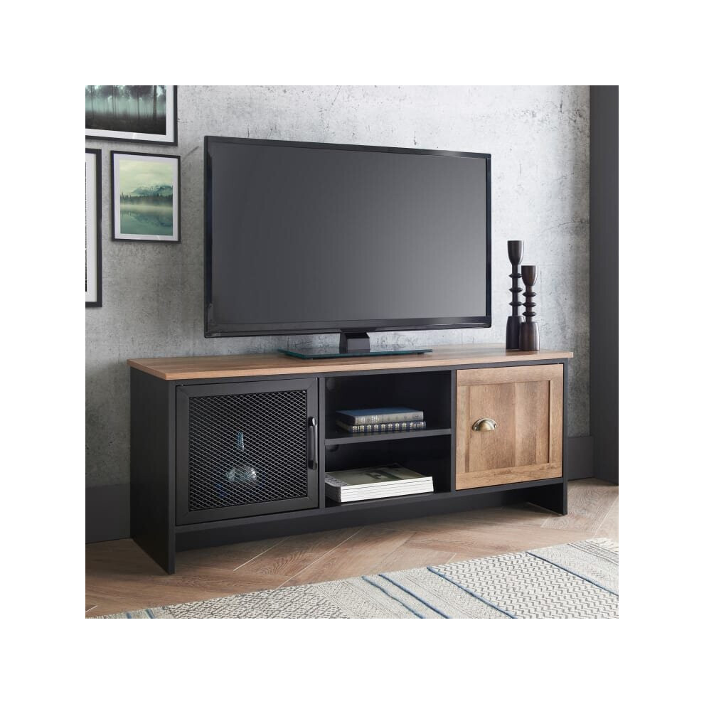 Coberg TV Unit Includes 2 cupboards and 2 shelves.- Black