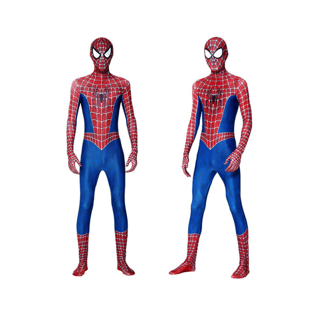 (160cm) Mens Spiderman Jumpsuit Bodysuit Superhero Costume Carnival Cosplay Fancy Dress Halloween Party