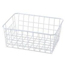 (WHITE, LARGE) Storage Basket Metal Wire Organizer Pantry Cabinet Freezer Rack Bathroom Kitchen