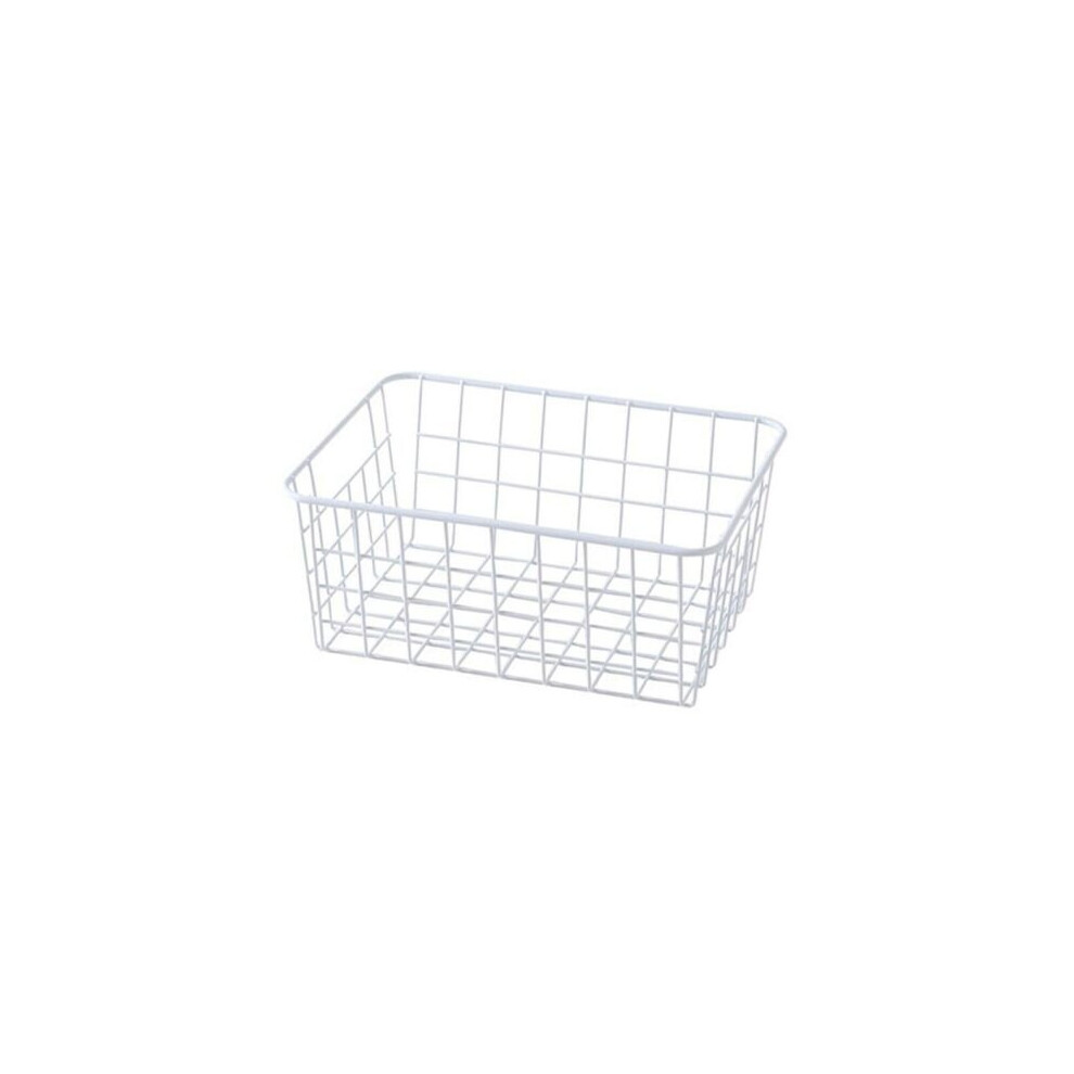 (WHITE, LARGE) Storage Basket Metal Wire Organizer Pantry Cabinet Freezer Rack Bathroom Kitchen