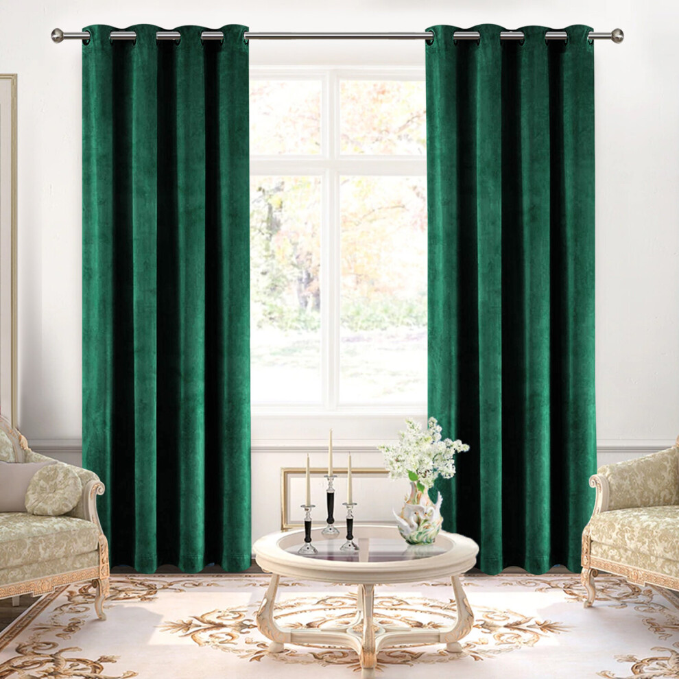 (Green, 90" x 90" (228cm x 228cm)) Velvet Curtain Pair Eyelet Ring Top Curtains with Tiebacks