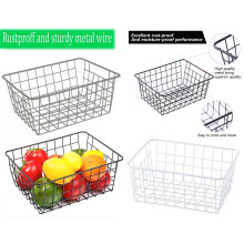 (GREY, LARGE) Storage Basket Metal Wire Organizer Pantry Cabinet Freezer Rack Bathroom Kitchen