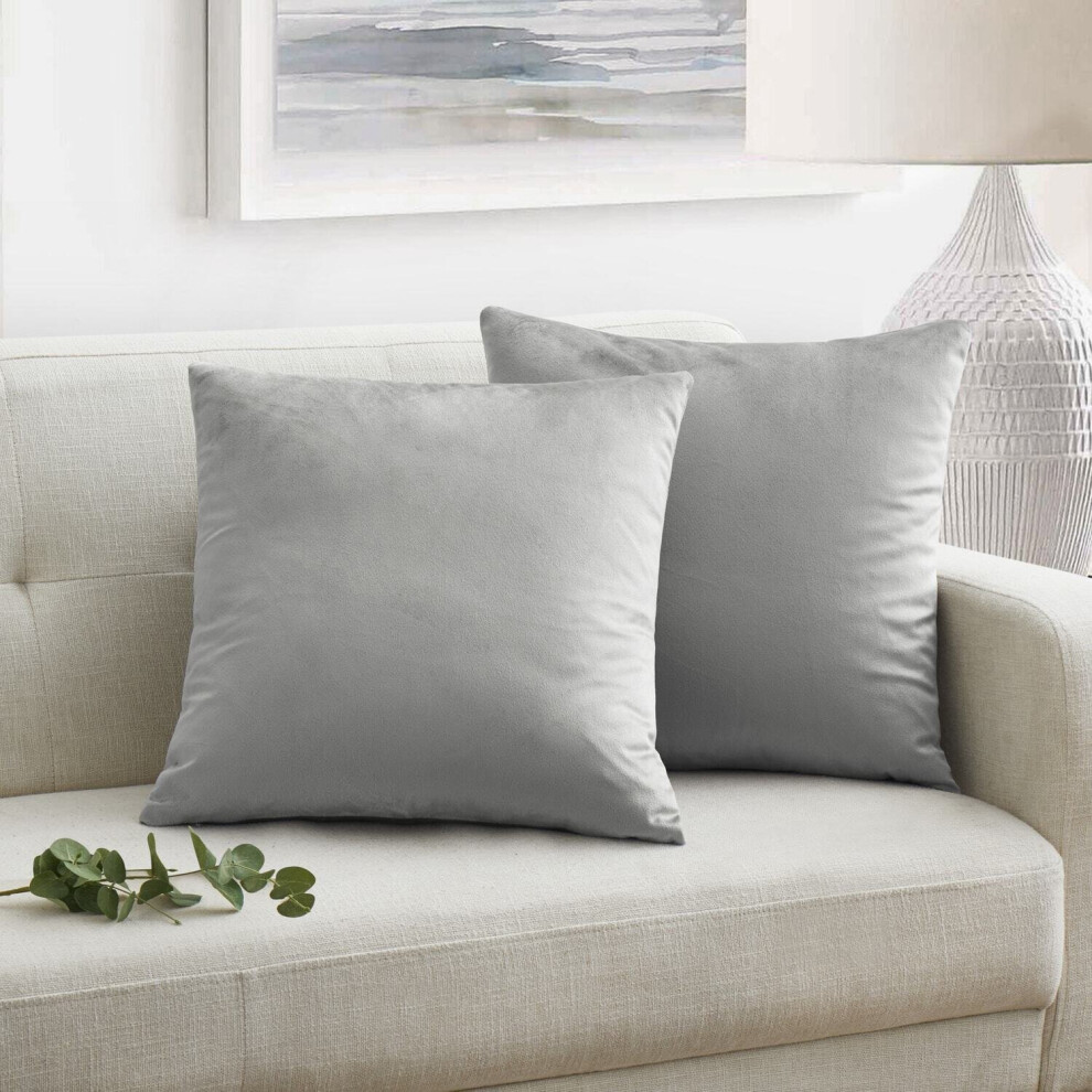(Light Grey (18" x 18" inch)) VELVET CUSHION COVERS 45 X 45 SOFA BED THROW COVER