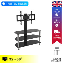 Upright Cantilever TV Stand with Bracket Black Glass Shelves 90cm from 32" - 60" inch for HD Plasma LCD LED OLED Curved TV