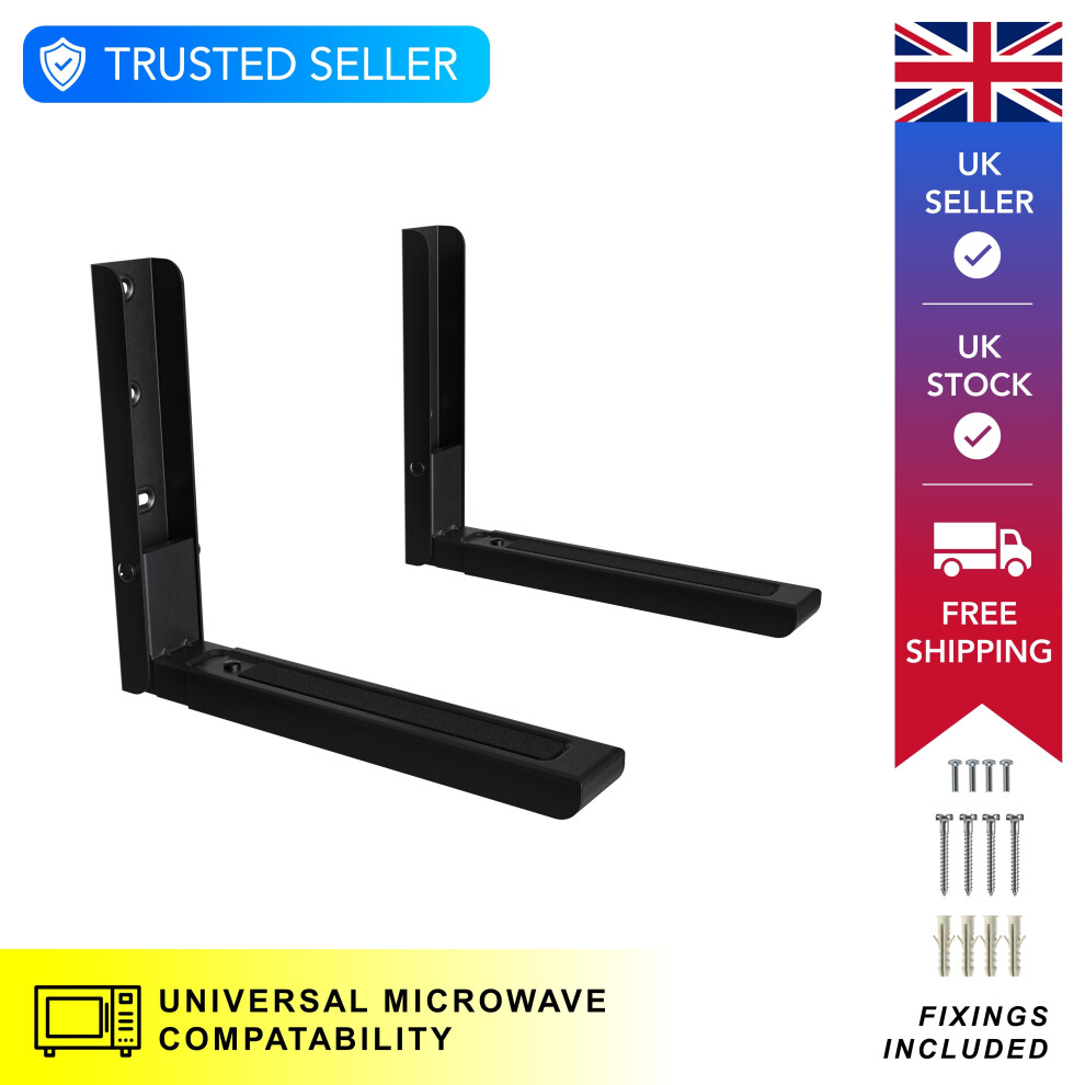 Premium Universal Microwave Mount Bracket in Black Steel with Extendable Arms, Suitable for All Microwaves, Max. Microwave Weight 45kg