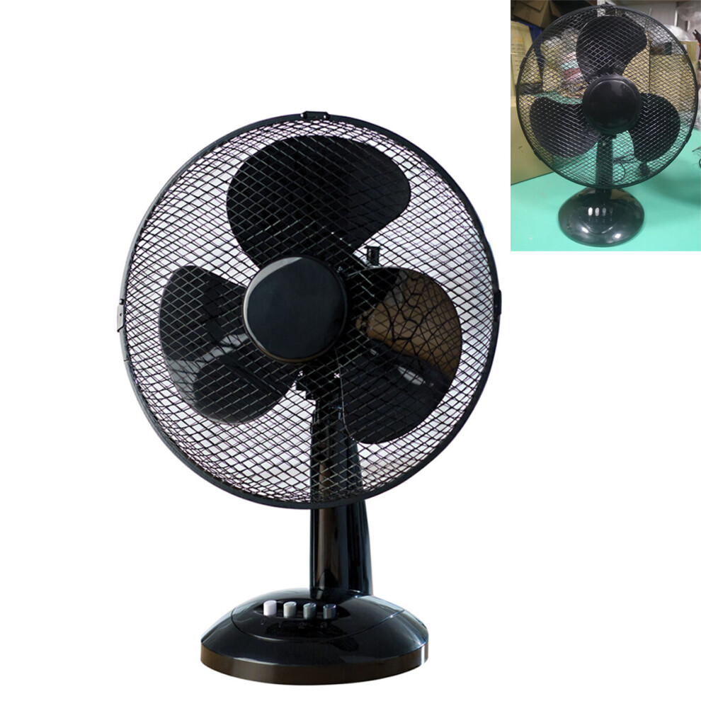 1 x BLACK 12" 3 Speed Electric Oscillating Worktop Desk Table Air Cool Fan