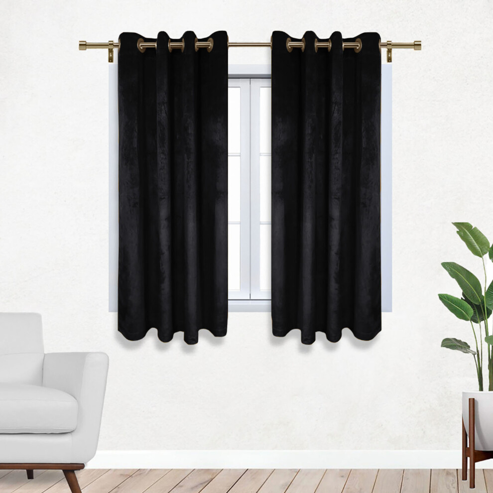 (Black, 46" x 54" (116cm x 137cm)) Velvet Curtain Pair Eyelet Ring Top Curtains with Tiebacks