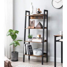 Rustic Ladder Bookcase Vintage Industrial Tall Metal Display Storage Cabinet
