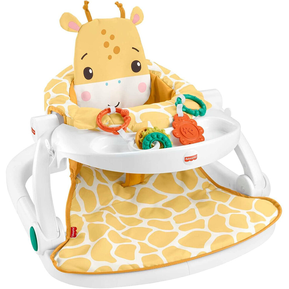 Fisher-Price Portable Baby Chair with Snack Tray, BPA-Free Teether and Clacker Toy, Plush Giraffe Seat Pad, Sit-Me-Up Floor Seat, HPJ16