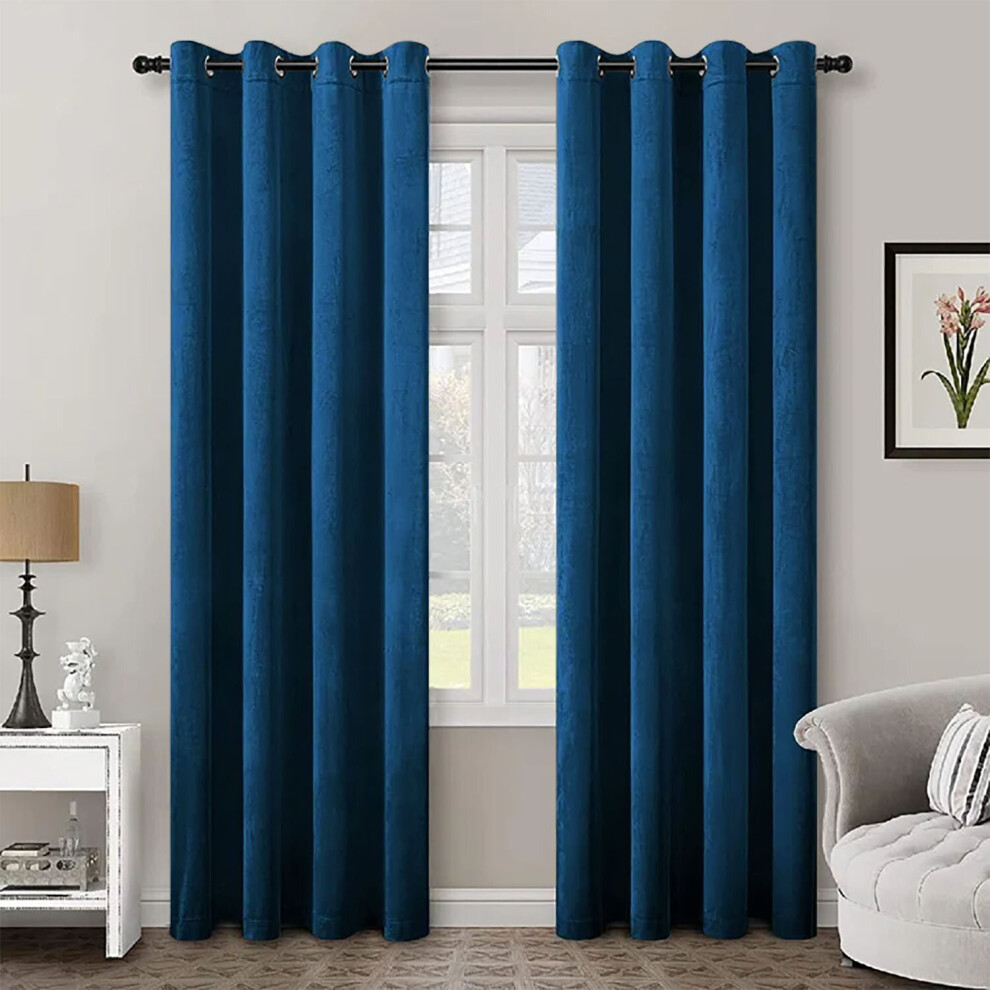 (Blue, 90" x 90" (228cm x 228cm)) Velvet Curtain Pair Eyelet Ring Top Curtains with Tiebacks