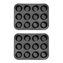 2X Heavy Duty Carbon Steel Cupcake Baking Tray,12 Mini Cup Cupcake Shaped Cake Pan,Nonstick Cupcake Baking Tray