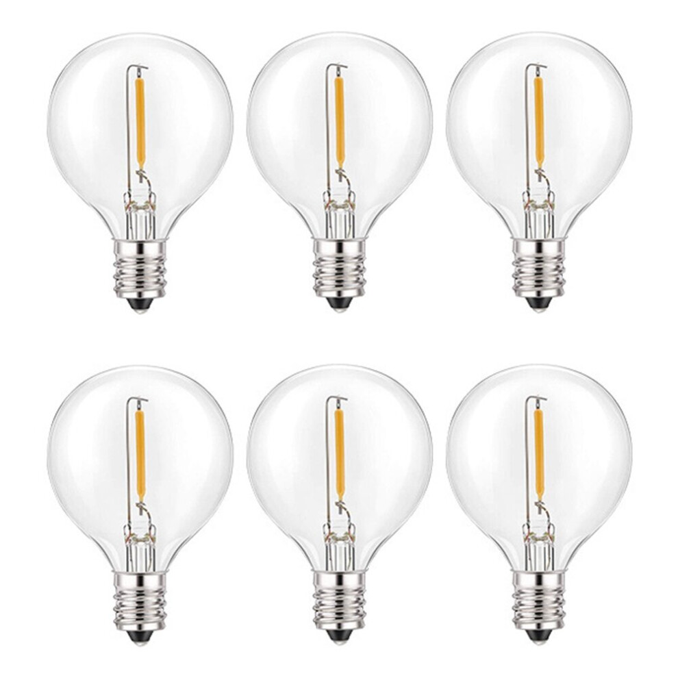 6Pcs G40 Led Replacement Light Bulbs, E12 Screw Base Shatterproof LED Globe Bulbs for Solar String Lights Warm White