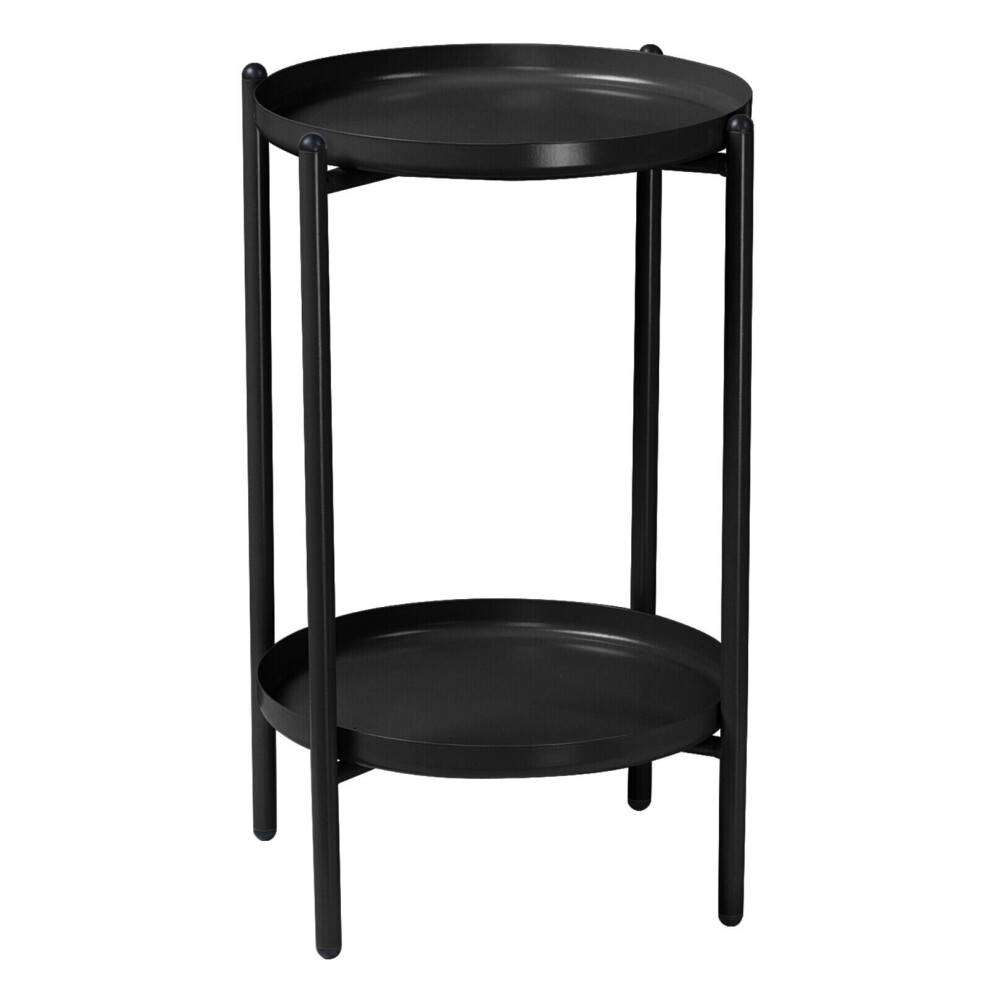 (Black) 50cm 2-Tier Round Metal Side End Table Living Room With Shelf Bedside Nightstand