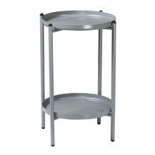 (Grey) 50cm 2-Tier Round Metal Side End Table Living Room With Shelf Bedside Nightstand
