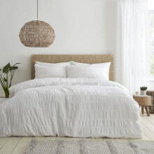 (White, King) Catherine Lansfield Seersucker Duvet Cover Set Minimalistic Modern Bedding