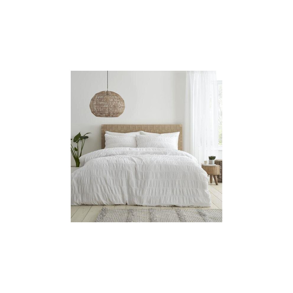 (White, Double) Catherine Lansfield Seersucker Duvet Cover Set Minimalistic Modern Bedding