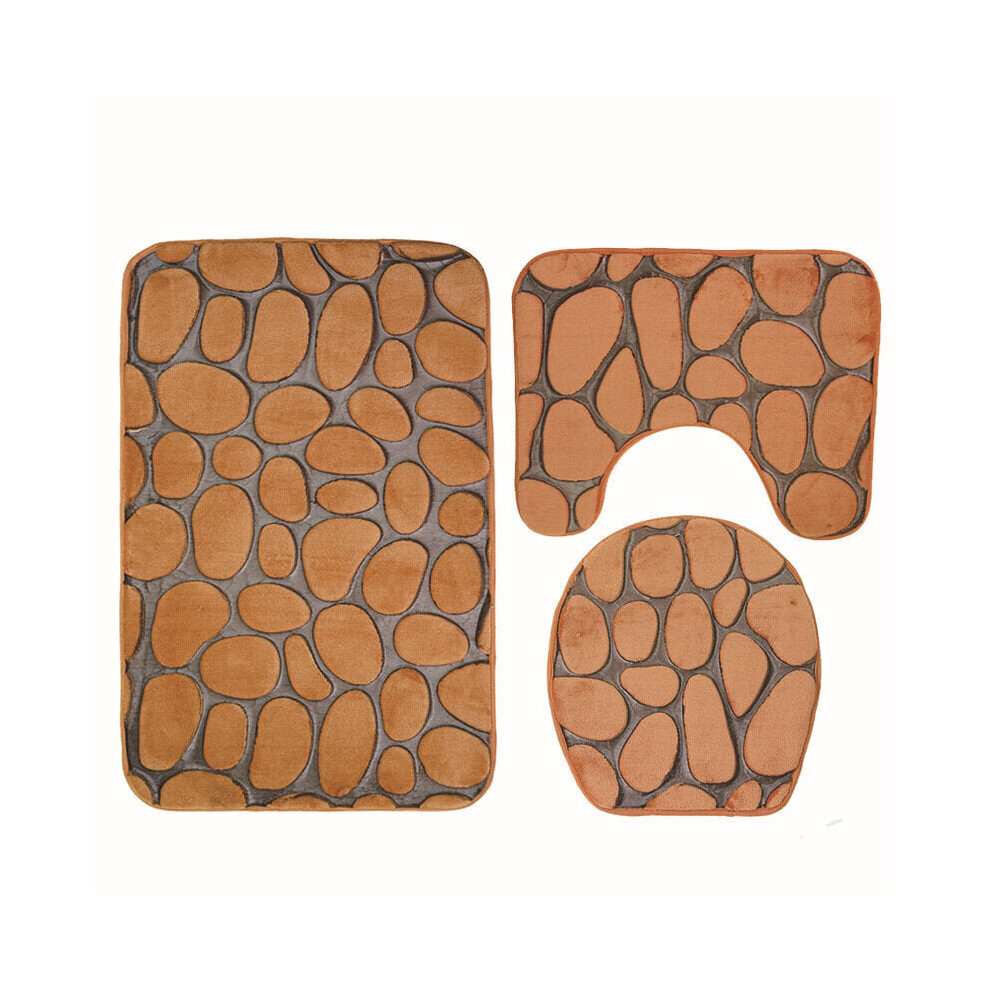 3Pcs 3D Stone Printed Bathroom Mats Set Toilet Carpets Coral Fleece Lid Toilet Seat Cover Pedestal Rug Shower Pad