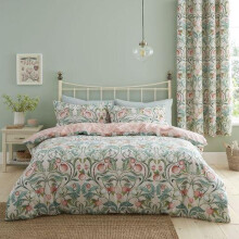 (Double) Catherine Lansfield Clarence Floral Duvet Cover Set Floral Revrsible Bedding Green/Neutral