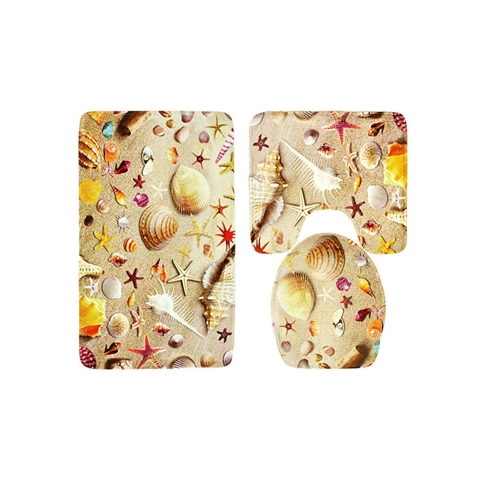 3 Sets Starfish Shell Toilet Carpet Bathroom Non-Slip Pad Toilet Seat Cushion Fabric