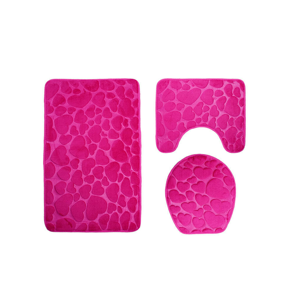 3pcs 3D Bathroom Mats Toilet Decor Bath Mat Solid Flower Anti-Skid Carpet Water Absorbent Foot Rugs