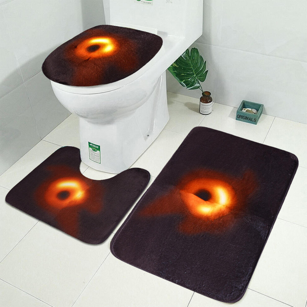 (50*80cm) 3Pcs Bath Mat Pedestal Non Slip Toilet  Lid Black Cover Shower Bathroom Rug Set Carpet