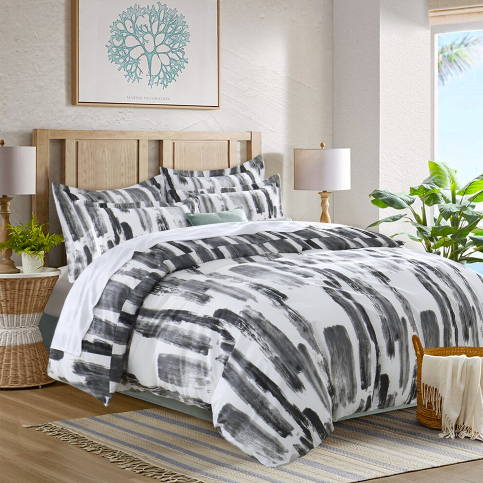 (Grey Stripe, King) 3 Piece Reversible Duvet Quilt Cover Bedding Set With Pillow Cases Single Double King Size