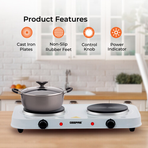 GEEPAS 2000W Electric Portable Kitchen Double Hot Plate, Adjustable Temperature control 1