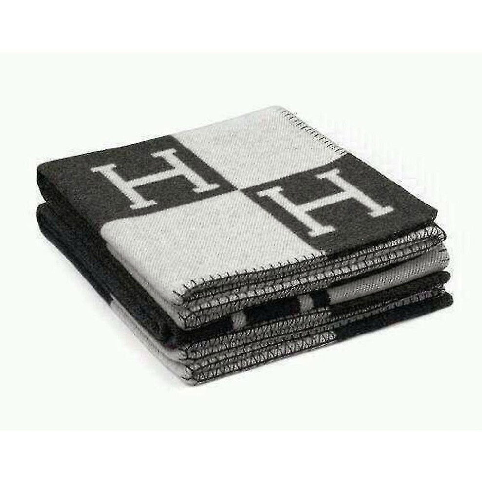 (Black White) Letter H Blanket Artificial Wool Cashmere Throw Cover Sofa Plaid Blankets