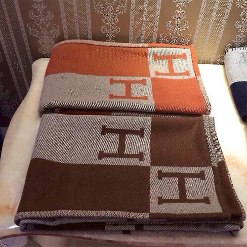 (Orange) Letter H Blanket Artificial Wool Cashmere Throw Cover Sofa Plaid Blankets 2