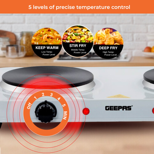 GEEPAS 2000W Electric Portable Kitchen Double Hot Plate, Adjustable Temperature control 2