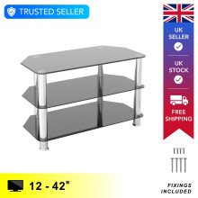 Mahara Glass TV Stand 80cm, Chrome Legs, Black Glass, for TVs up to 42"