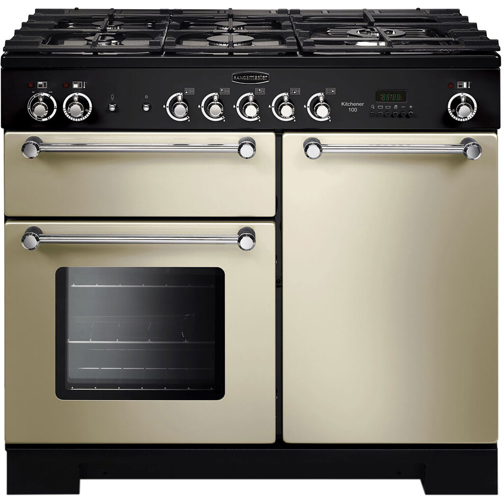 Rangemaster Kitchener 100Cm Dual Fuel Range Cooker - / Chrome - A/A Rated Cream