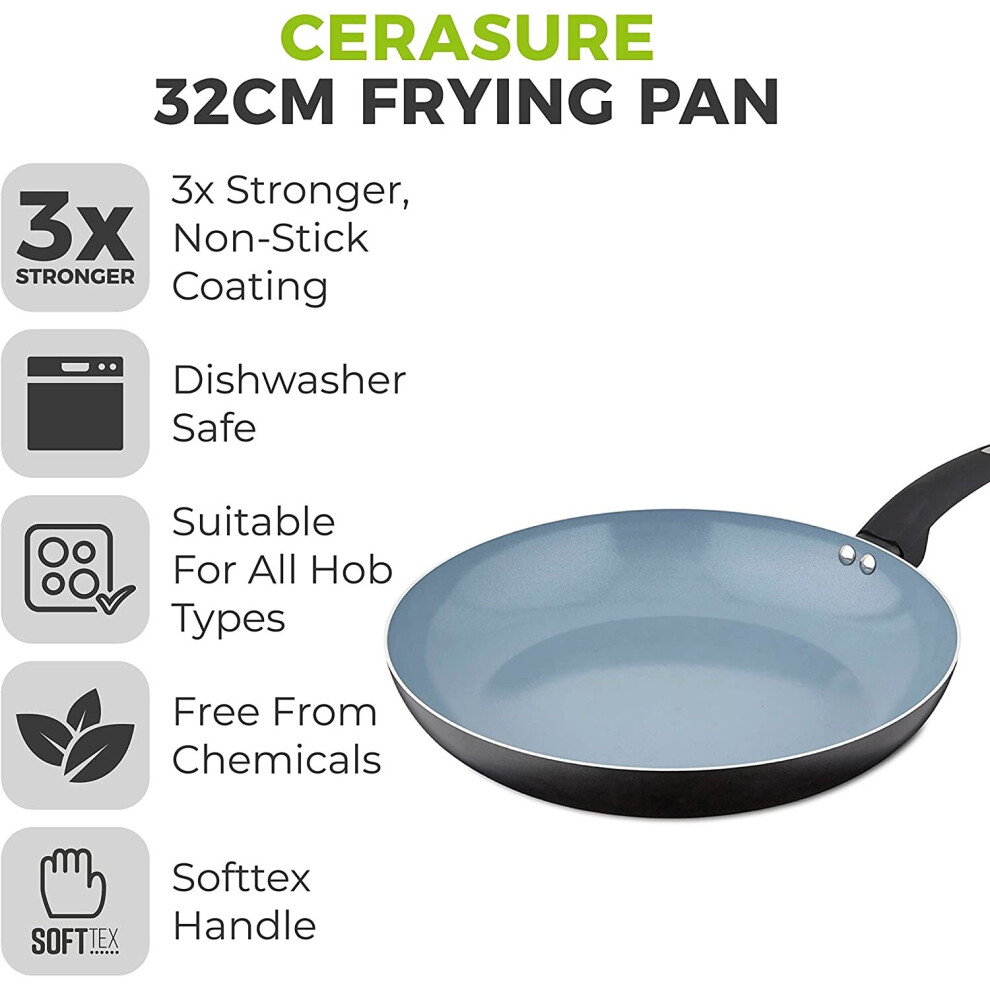 Tower T80354 Cerasure 32cm Fry Pan with Non-Stick Coating, Suitable for All Hob Types, Graphite
