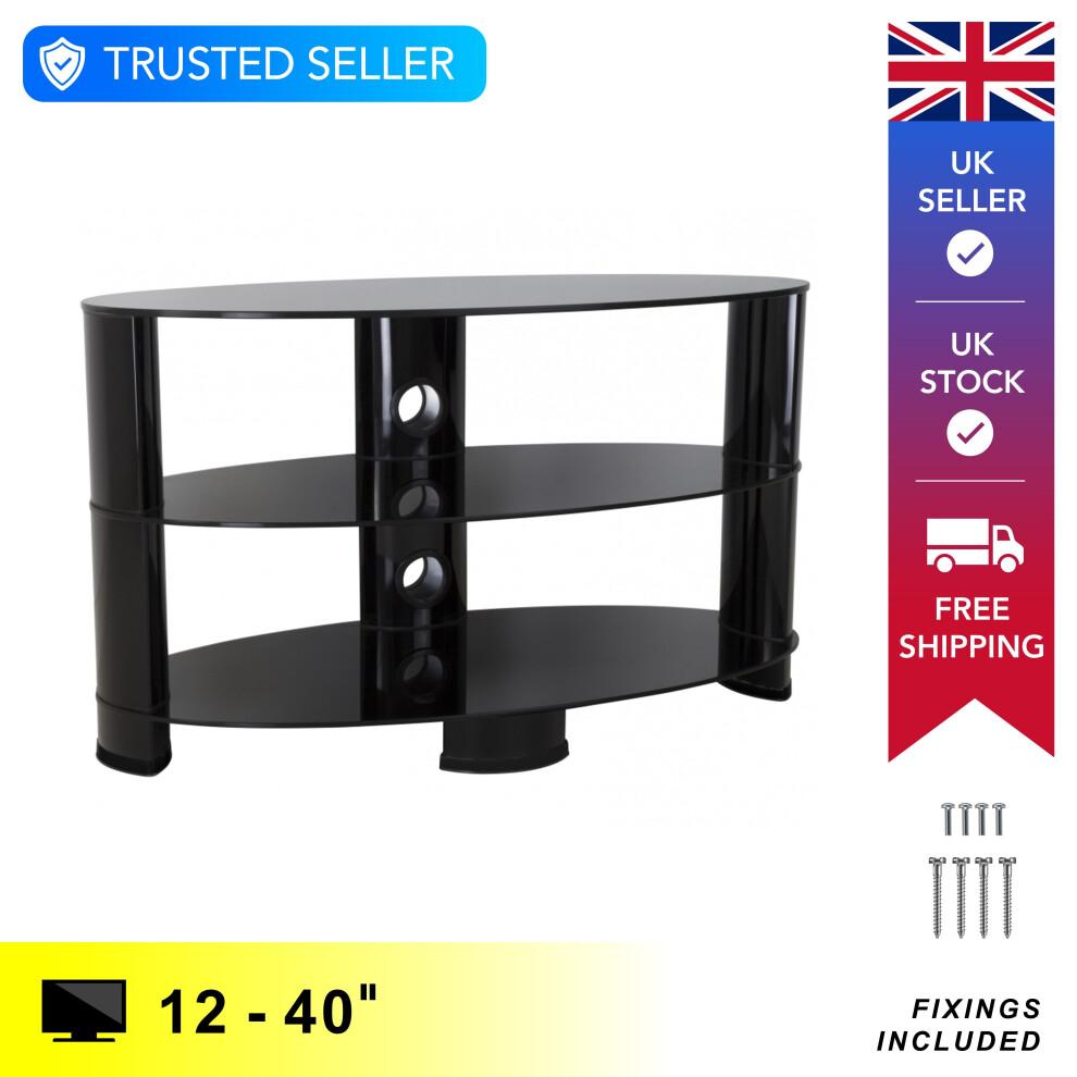 Universal TV Stand Black Glass Oval 85cm suitable up to 40" inch for HD Plasma LCD LED OLED Curved TVs