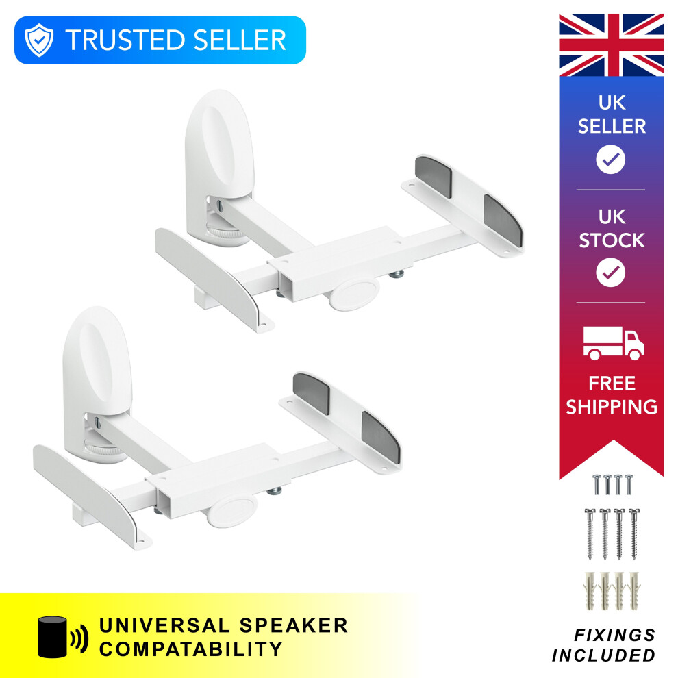 Universal Tilt & Swivel Speaker Wall Mount Bracket Pair, for Surround Sound Speakers Up to 20kg (White)