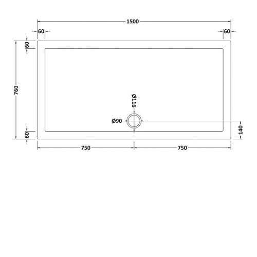 NES Home Slim 1500 x 760 Rectangular Stone Resin Shower Tray For Wetroom Enclosure 2