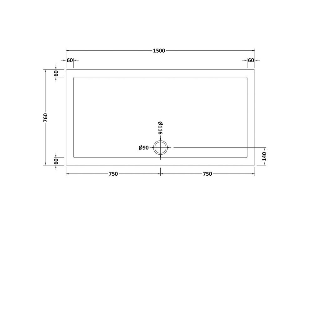 Slim 1500 x 760 Rectangular Stone Resin Shower Tray For Wetroom Enclosure